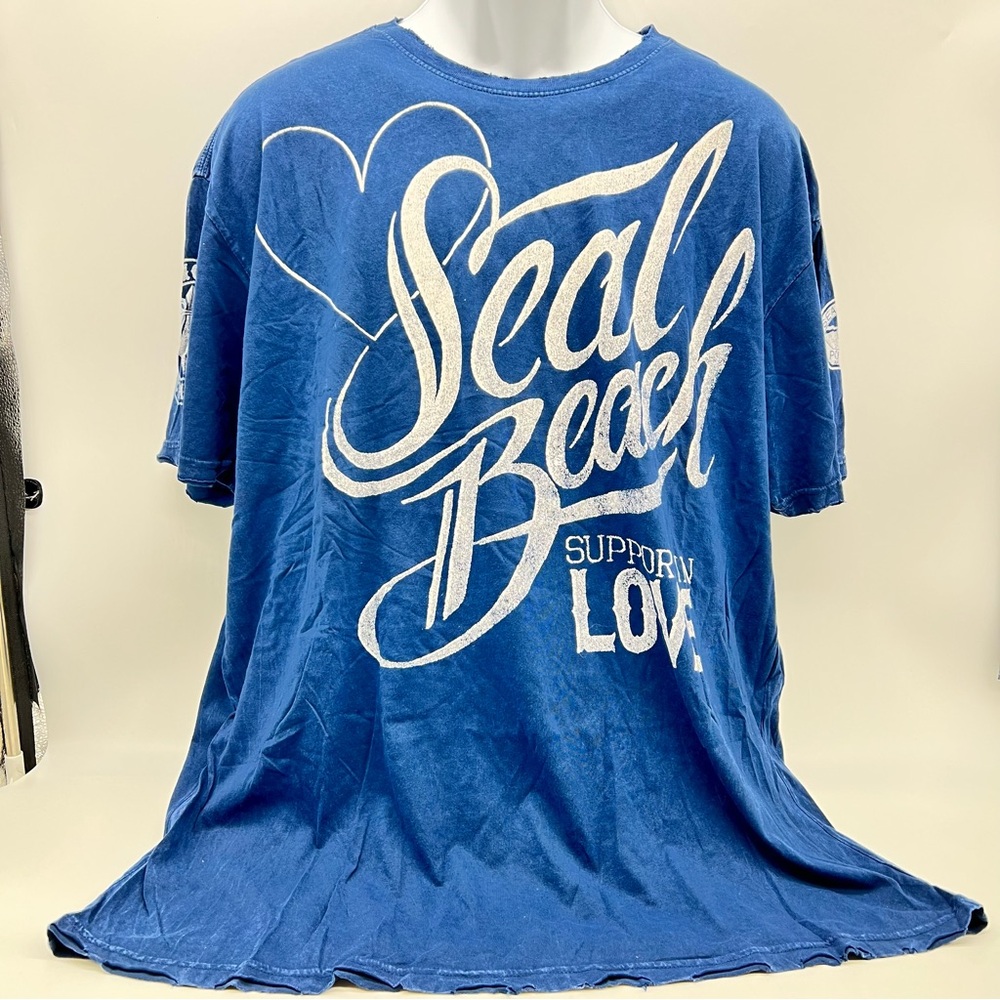 Affliction Blue w/White Men’s Seal Beach Police Tribute Raw Edge Tee Shirt 3XL